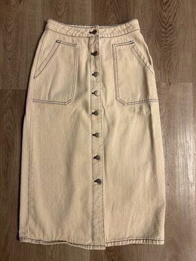 bohme Cream Button-Front Midi Skirt with Patch Pockets